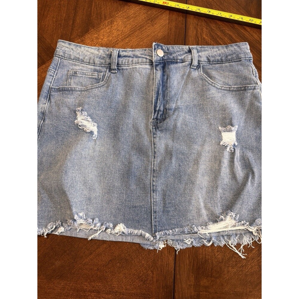 Gobles Mid Waist Zipper Closure Frayed Raw Hem Ripped Mini Denim Skirts XL